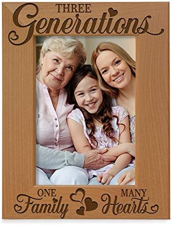קייט פוש - 3 דורות של אהבה, שלושה דורות משפחה אחת לבבות רבים חרוטים מסגרת תמונה טבעית - יום האם,