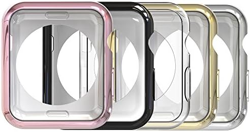 Simpeak 5 חבילה מארז אחורי רך תואם ל- Apple Watch 42 ממ סדרה 3/2 /1, רזה, שקוף, שחור, ורוד ורוד, זהב ורד, כסף
