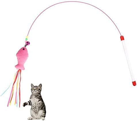 OALLK CAT PET צעצוע חוט פלדה חוט רודף שרביט טיזר עם חרוזי פעמון משחק כיף