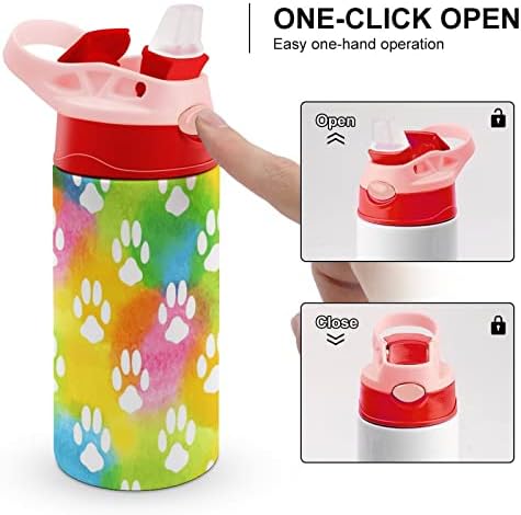 צבעי מים כלבים טביעת טביעת נירוסטה בקבוק מים מבודד עם מכסה קש אטום דליפה וידית נסיעות כוס 16 גרם