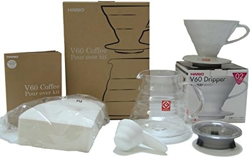 ערכת חבילות קפה של הריו וי 60-מגיעה עם טפטפת קרמיקה, סיר זכוכית שרת טווח, כף מדידה וחבילת ספירה של 100
