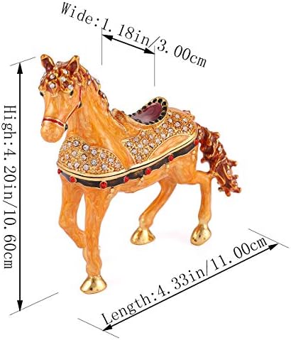 סגנון וינטג 'בסגנון וינטג' צבוע סוס צורה סוס קופסת תכשיט תכשיטים עם אמייל עשיר ואבני חן נוצצות, עיצוב בית מתנה