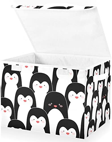 Innewgogo Penguins Storage פחי אחסון עם מכסים לארגון פח קוביית אחסון מתקפל עם ידיות קופסאות קוביית