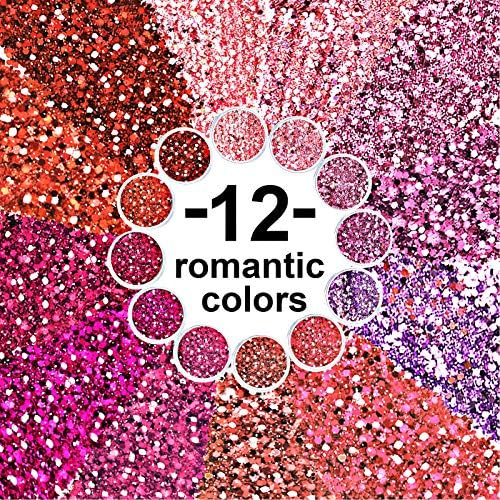 12 קופסות חג האהבה הולוגרפית שמנמן גליטר 12 צבעים כולל 120 גרם פנים גוף עין שיער נייל פסטיבל פאייטים הולוגרפית