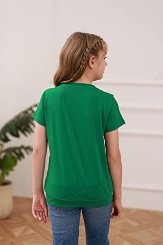 בנות חולצות שרוול קצר מזדמנים צבע בלוק טי חולצה ילדים חולצות טוניקה רופפות עם כיסים גודל 4-15