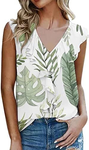 אפוד לנשים קיץ קל קיץ O/V-Neck חולצה חולצה הדפסת אופנה חולצה רגועה בכושר חוץ חוף חוף בוהו