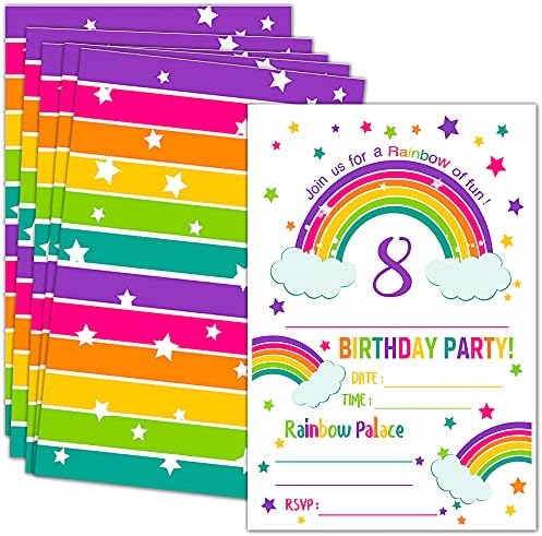 ukebobo 8th קשת הזמנות למסיבת יום הולדת עם מעטפות-הזמנות למסיבת יום הולדת, קישוטים למסיבות קשת-20 קלפים עם
