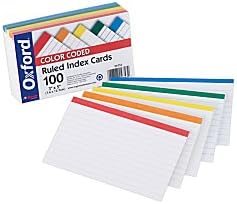 כרטיסי אינדקס מקודדים בצבע אוקספורד, 3 אינץ 'על 5 אינץ', צבעים שונים, חבילה של 100