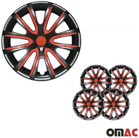 OMAC HubCaps 16 אינץ 'עבור KIA Soul Black and Red 4 PCS. כיסוי חישוקי גלגלים - כובעי רכזת - החלפת