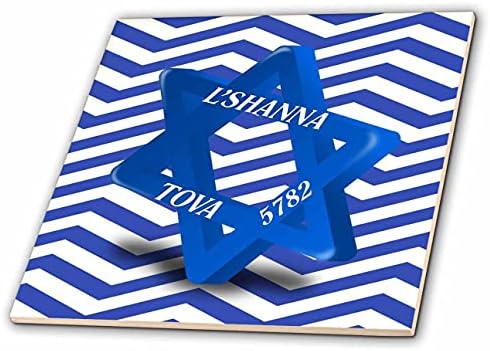 3תמונת ורד של כוכב יהודי כחול בוהק עם ל שנה טובה על שברון כחול - אריחים