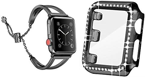 מארז Bling שחור 44 ממ שחור עם מגן מסך וצמיד לבוש שחור עבור Apple Watch 44 ממ IWatch S Series 6/5/4