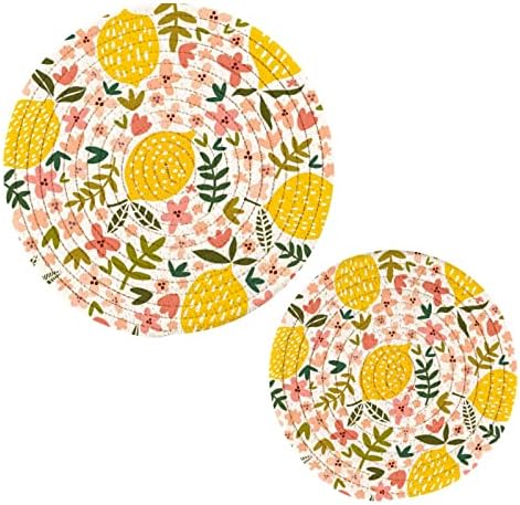 טריבט לימון פרחים למנות חמות מחזיקי סיר סט של 2 חתיכות רפידות חמות לטיבוט עגול כותנה למטבח לסירים חמים