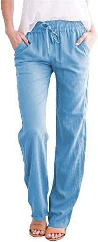 אתקיה נשים מכנסי רגל רחבים מכנסיים מזדמנים של נשים כותנה ומכנסיים עם מכנסיים ארוכים מכנסיים ארוכים מכנסיים