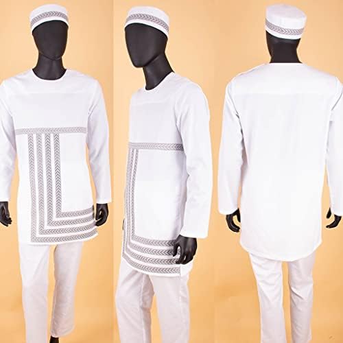 בגדים של גברים אפריקאים קבעו רבותיי רקמה חולצות דשיקי מכנסיים וכובע אימונית מסורתית תלבושת אתנית שבטית