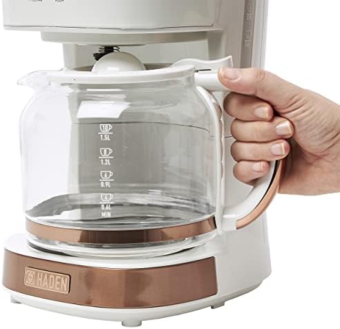 האדן 75092 מורשת חדשני 12 כוס קיבולת לתכנות בציר רטרו בית השיש מכונת קפה מכונה עם זכוכית קנקן, שנהב/נחושת