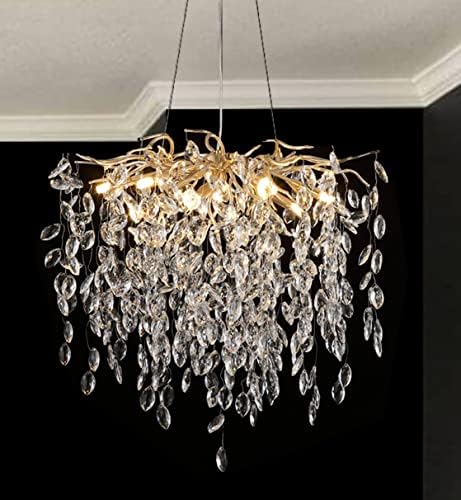 Aueaaow Gold Crystal Chavalier נברשת מודרנית ענף תאורה ענף גשם מתקן תאורה נברשת לחדר אוכל מבואה חדר
