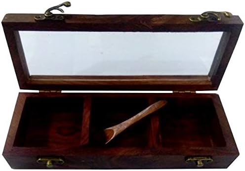 קופסת עץ Purpledip: 3 מארז תא עם כיסוי שקוף - אידיאלי לתבלינים, תכשיטים או תכשיטים