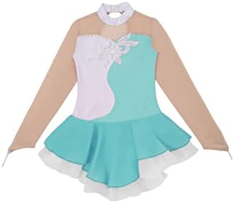בנות יומין מבריק רשת צוואר מדומה דמות מחלקה קרח שמלת החלקה על תחרות ריקוד תלבושות בלט בלט שמלת טוטו