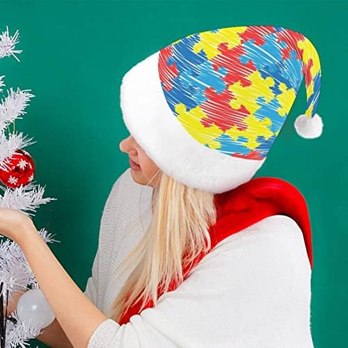 אוטיזם מודעות ססגוני פאזל חג המולד כובע רך קטיפה סנטה כובע מצחיק כפה עבור חג המולד לשנה חדשה חגיגי מפלגה