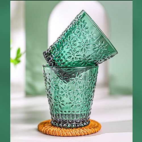 כוסות זכוכית מיץ מים קטנות, כוסות שתייה בצבע ירוק וינטג', סט כלי זכוכית למטבח מובלט למדי,כוס פרחונית