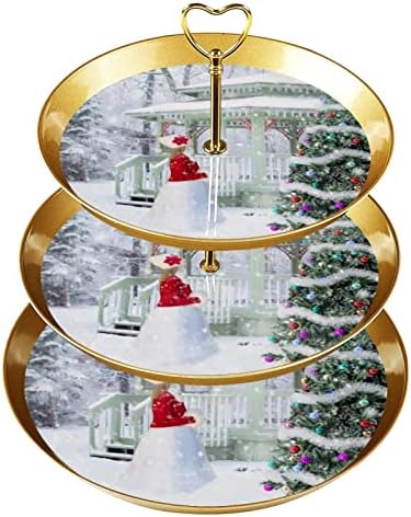 עץ חג המולד שלג חורף שלג 3 שכבות קאפקייקס, עמדת קינוחים, מגדל קאפקייקס לעוגות קינוחים פירות פירות
