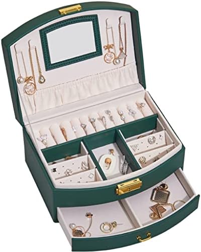 תיבת תכשיטים של תכשיטי עור yfqhdd מארגן תכשיטים מרובי -תפקוד שרשרת עגיל תיבת אחסון עם מתנות מראה