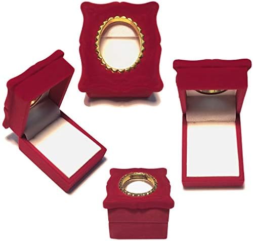 בורדו אדום קטיפה צירים קופסת מתנה של מסגרת חלון סגלגל, טבעת 1020050-48pk-nf