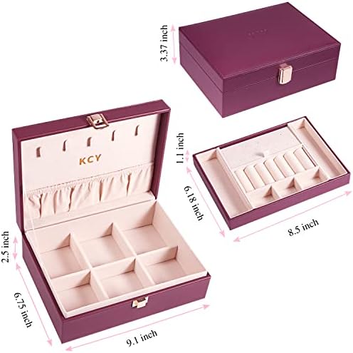 מארגן קופסאות תכשיטים של KCY לנשים בנות, 2 קופסאות PCS קופסאות קטנות וגדולות עור תכשיטים תכשיטים