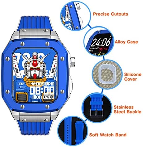 סגסוגת Zedevb שעון שעון רצועת רצועת פס Apple Watch Series 7 45 ממ גומי מתכת יוקרה גומי נירוסטה