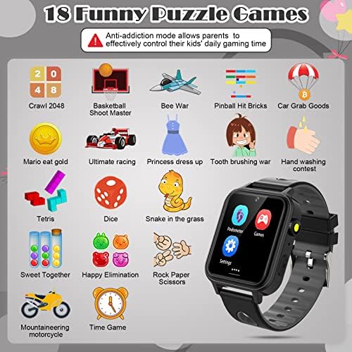 CJC Kids Game Watch Smart Watch, שעון חכם לילדים עם 18 משחקי פאזל נגן מוסיקה מצלמה מקליט וידאו מקליט שעון