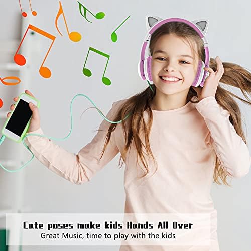 אוזניות של Shuqiaosi Kids, אוזניות חתול Bluetooth עם אור LED לילדים מבוגרים בני נוער, אוזניות Bluetooth מתקפלות