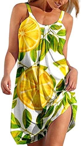 שמלת שמש של שרוולים ללא שרוולים של Ruziyoog, דפס טרופי הדפס טרופי רופף שמלות קאמי מזדמן מכסה v שמלות מיני
