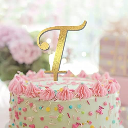 טופרים ראשוניים של עוגה מונוגרמה T נצנצים זהב מותאם אישית כל ראשוני לחתונה למסיבת יום הולדת לעיצוב