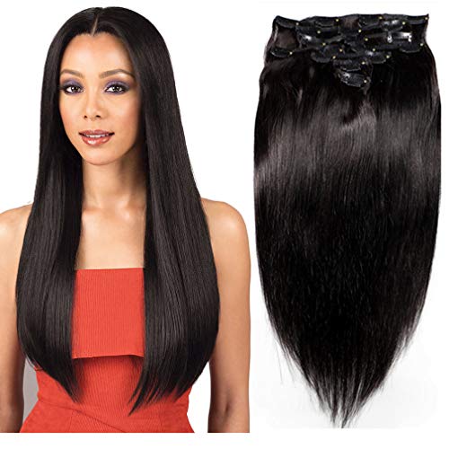 קליפ בתוספות שיער אמיתי שיער טבעי 8 יחידות 16 אינץ 120 גרם ישר עבה קליפ בתוספות שיער לנשים שחורות כפול