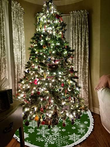 חצאיות עץ חג המולד של Xollar גדולות 48 פתית שלג לבנה ירוקה, קישוטים לחג המולד חיצוניים מחצלת עץ לחופשת חורף