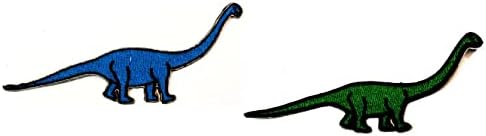 SareeSy Set Set 2 PCS. דינוזאור ירוק וכחול ברכיוזאורוס ברזל על טלאי קריקטורה ילדים אפליקציות