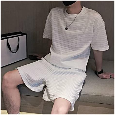 WXBDD בקיץ גברים מזדמנים בגדים מכנסיים קצרים של מסלול לבן מגדיר שני חלקים רופפים שרוול קצר יתר