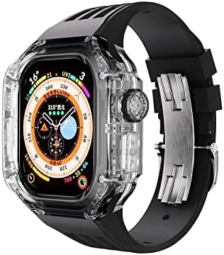 מקרה שקוף Infri ללהקת Apple Watch Ultra 49 ממ ערכת שינוי רצועת פלואורובבר רצועה לסדרת Iwatch 49 ממ אבזם