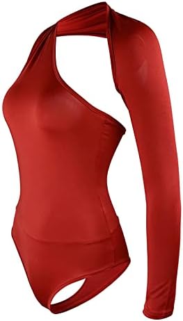 סרבל הלבשה תחתונה של MTSDJSKF לנשים בצבע אחיד בצוואר סקסית חסרת צוואר אחורי אסימטרי חד -צדדי שרוול ארוך