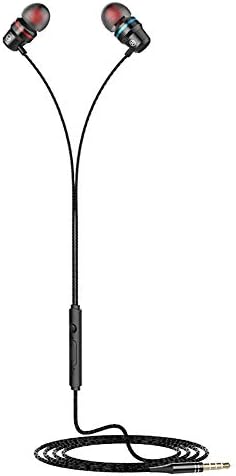 Haixclvye Sport אוזניות אוזניות, מעטפת מתכת אוניברסלית באוזן באז כבדה באזניות בקרה קווית אוזניות מיקרופון