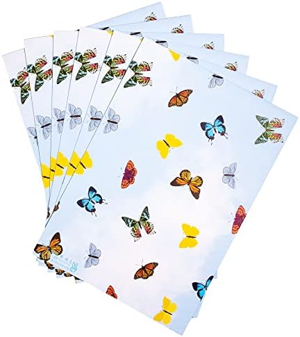 מרכזי 23 פרפר גלישת נייר עבור בנות - 6 גיליונות של מתנה לעטוף עם תגים - כחול צהוב כתום-פרפרים שמיים עננים