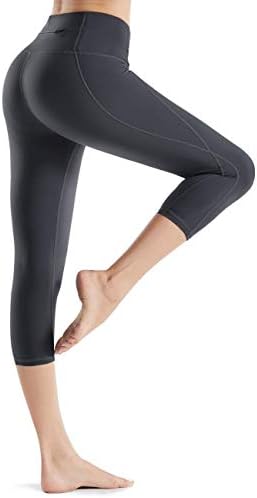 מכנסי יוגה לנשים של רוקורוז בקרת בטן מותניים גבוהה עם כיסים פנימיים כוח אימון מתיחה חותלות קפרי