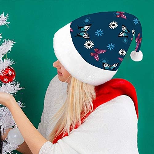 חג המולד סנטה כובע, פרחי פרפר חג המולד חג כובע למבוגרים, יוניסקס נוחות חג המולד כובעי לשנה חדשה חגיגי תלבושות