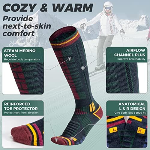 Rahhint Merino Wool Ski גרביים 2 חבילות, דחיסה ברך גרביים תרמיות גבוהות