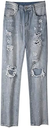 מכנסי מכנסי ג'ינס לנשים CJHDYM מכנסיים מגפיים מוצקים מכנסיים מכנסיים באורך מלא חברה רגועה רגליים ישר