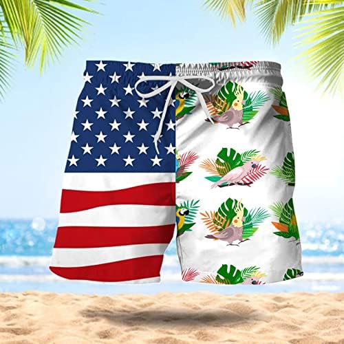 ADSSDQ 4 ביולי מכנסי שחייה קצרים לגברים, אופנת קיץ מכנסיים קצרים בהוואי חוף עצמאות יום עצמאות מכנסי לוח קשורים