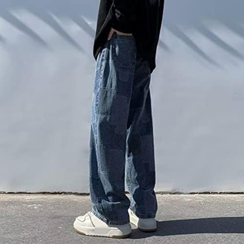 מכנסי ג'ינס רחבים של Aieoe לגברים בנים ישר רגל רחבה נינוחה מכנסיים רופפים מכנסיים רחוב היפ הופ אופנה מודפסת