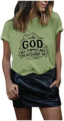 NYYBW חולצות נוצריות לנשים אמונה טיז גרפי עם אלוהים כל הדברים אפשריים אמרות מעוררות השראה צמרות טי גרפיות