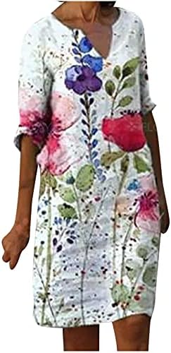 Qtocio לנשים קיץ שרוול קצר v-צווארון v צווארון דק מזדמן מודפס שולי רופף פלוס שמלה בגודל שמלה קצרה