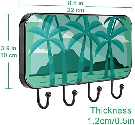 קיר קיר מעיל דפסה של Palmtree Palmtree, מתלה מעיל כניסה עם 4 חיבור לעיל מעיל גלימות ארנק חדר אמבטיה כניסה